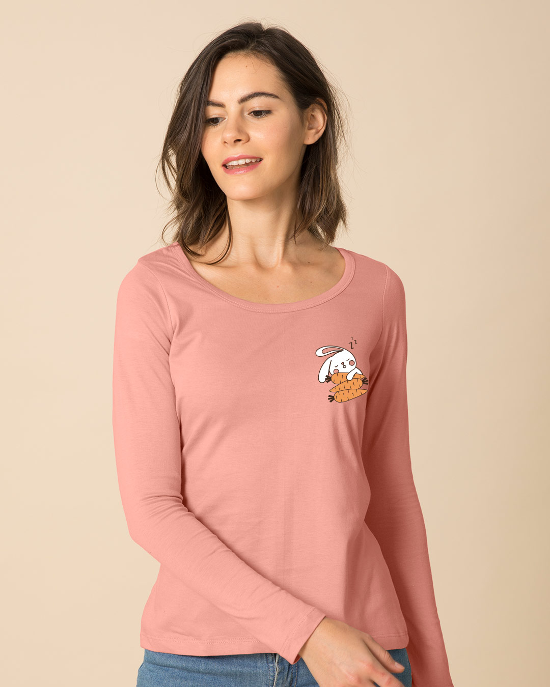 Shop Bunny Carrot Nap Scoop Neck Full Sleeve T-Shirt-Back