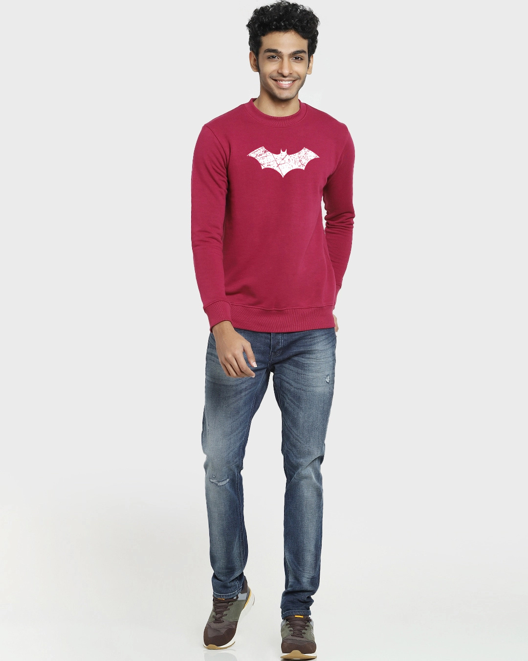 Shop Men's Burgundy Batman Logo Graphic Printed Sweatshirt-Back