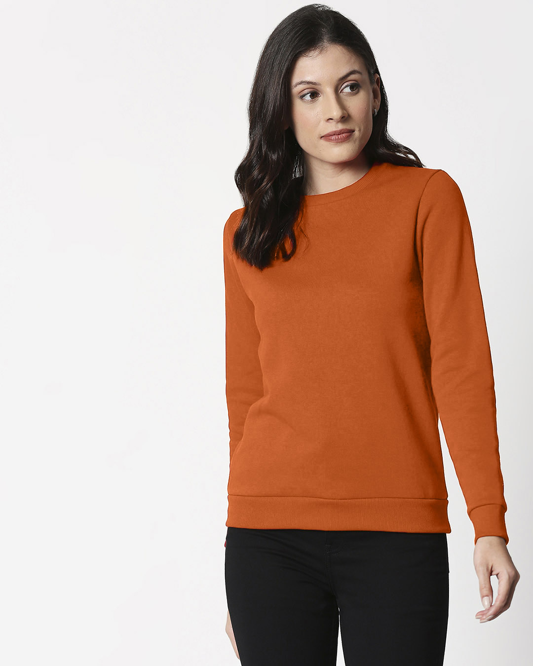 

Burnt Orange Fleece Sweater Women' Plain Fleece Sweater Bewakoof.com