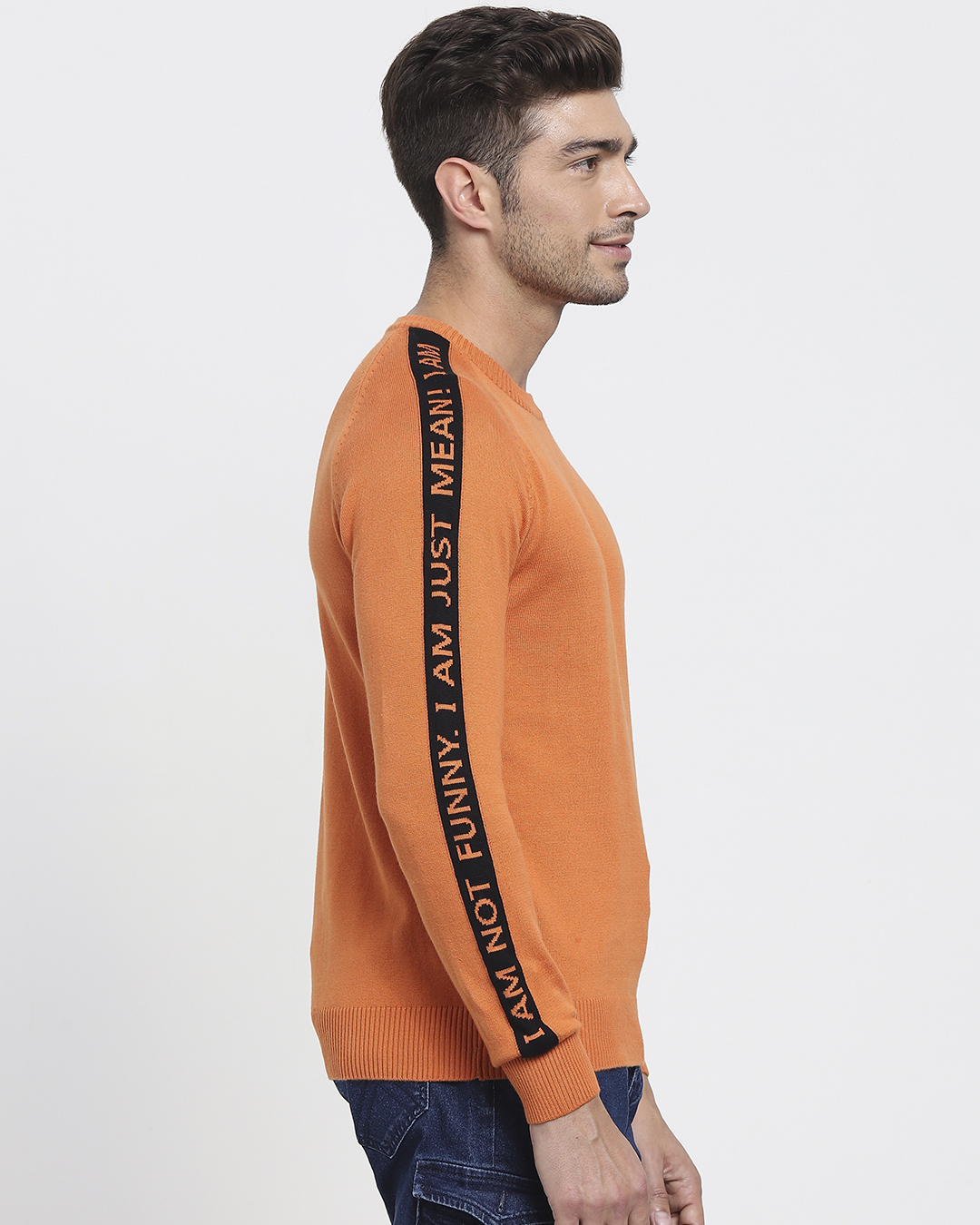 ShopBurnt Orange Shoulder Panel Flat Knit Sweater-Back