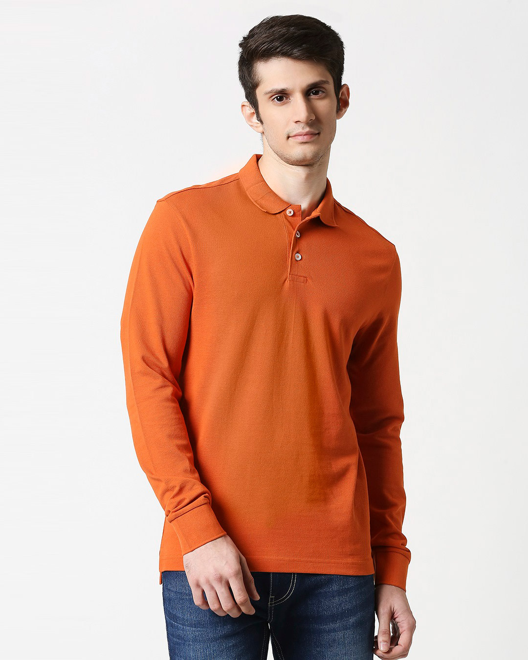 Shop Burnt Orange Full Sleeve Pique Polo-Back