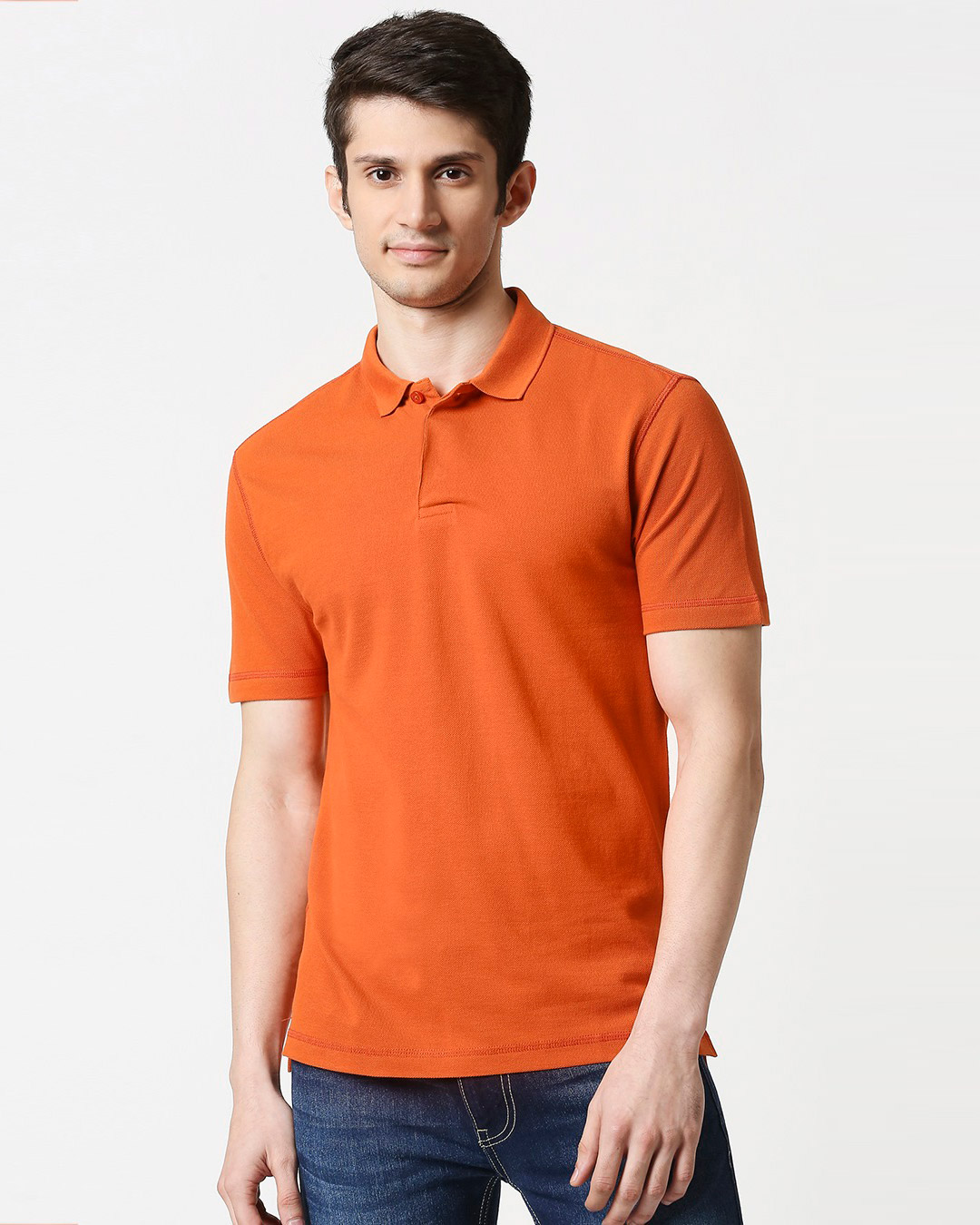 Shop Burnt Orange Half Sleeve Contrast Polo-Back