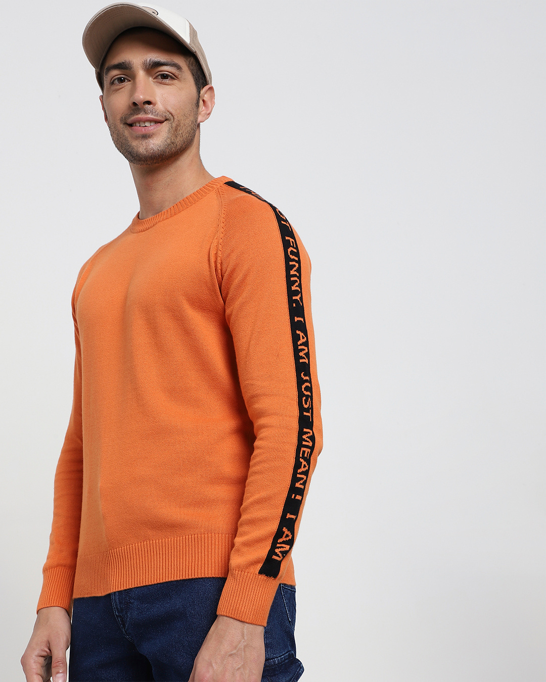Buy Burnt Orange Shoulder Panel Flat Knit Sweater for Men orange Online ...