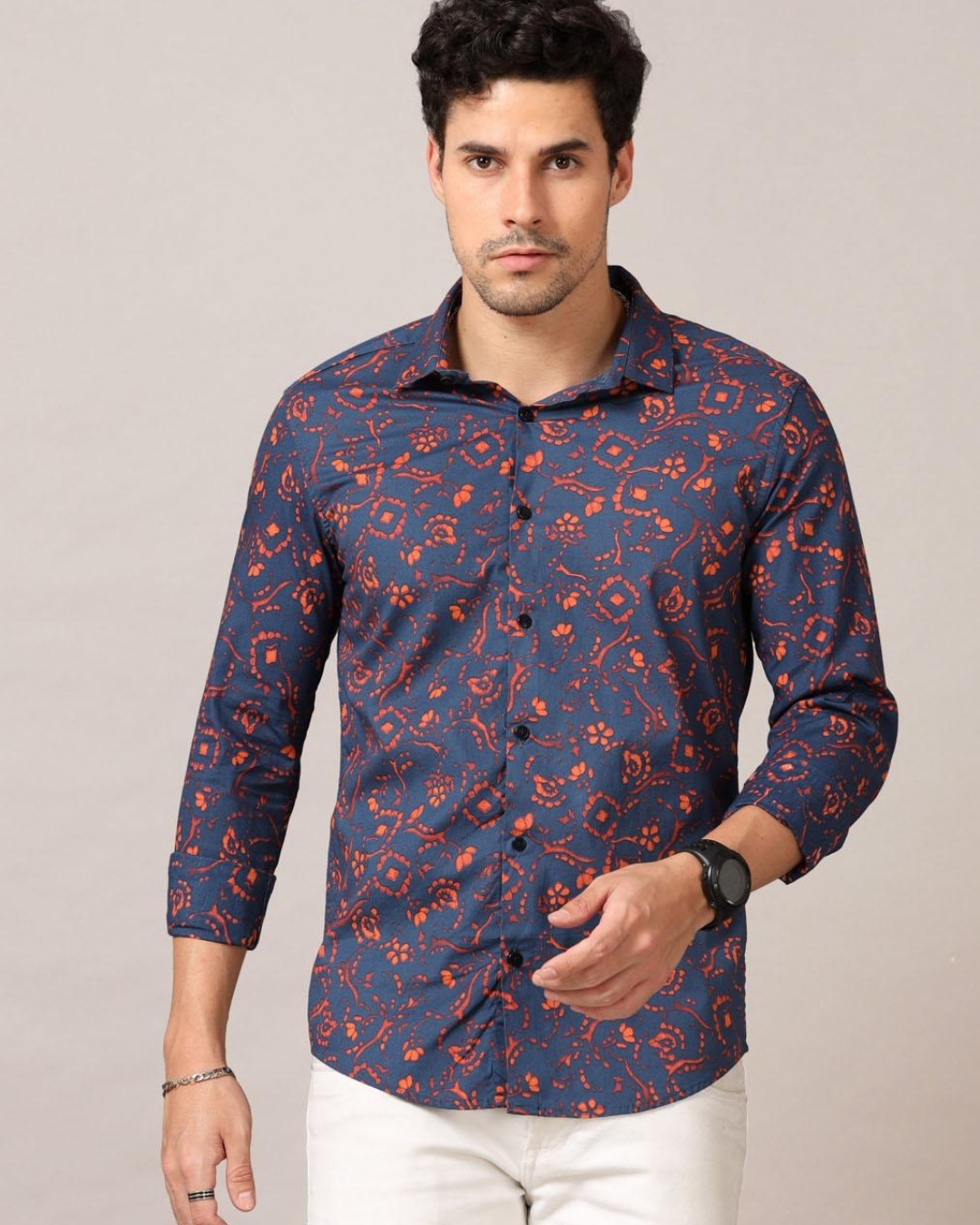 Buy Bushirt Men's Blue Floral Printed Slim Fit Shirt Online at Bewakoof