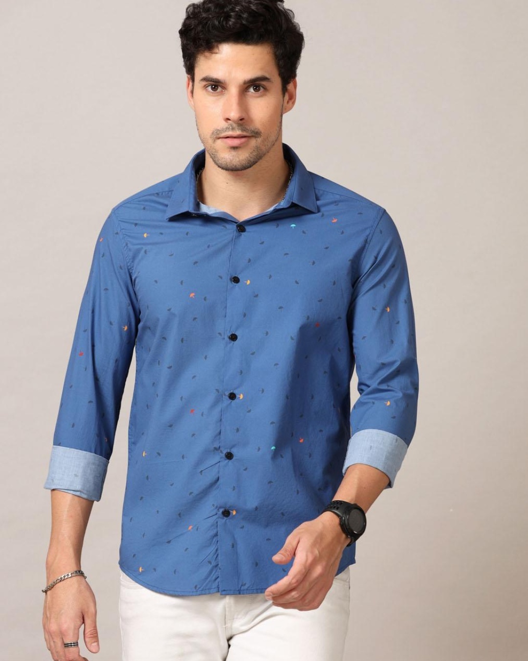 Buy Bushirt Men's Blue Printed Slim Fit Shirt Online at Bewakoof