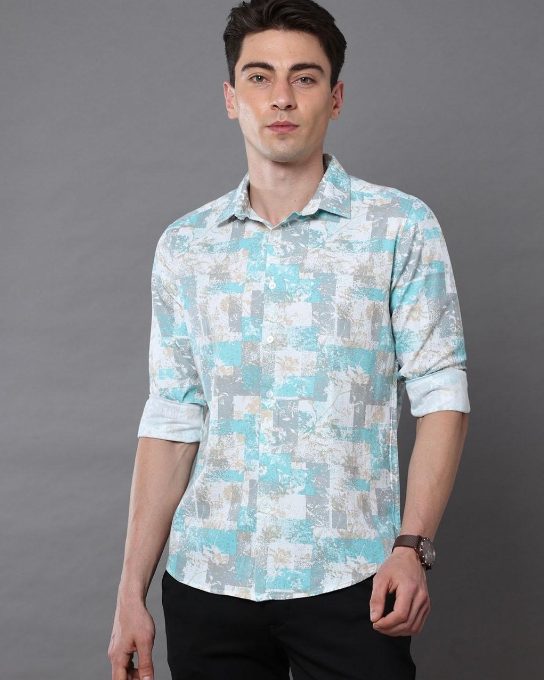 Buy Men S Blue Turquoise Abstract Printed Slim Fit Shirt Online At Bewakoof   Bushirt Men S Blue Turquoise Abstract Printed Slim Fit Shirt 575233 1674643769 1 