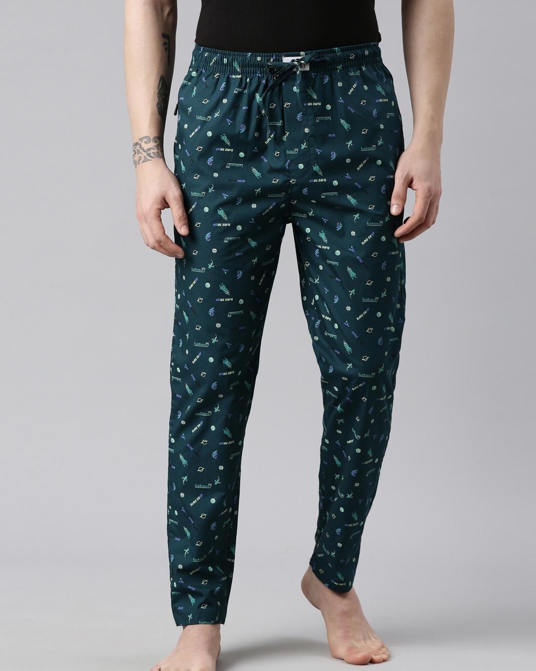 Buy Bushirt Men's Green All Over Space Sea Printed Pyjamas Online in ...