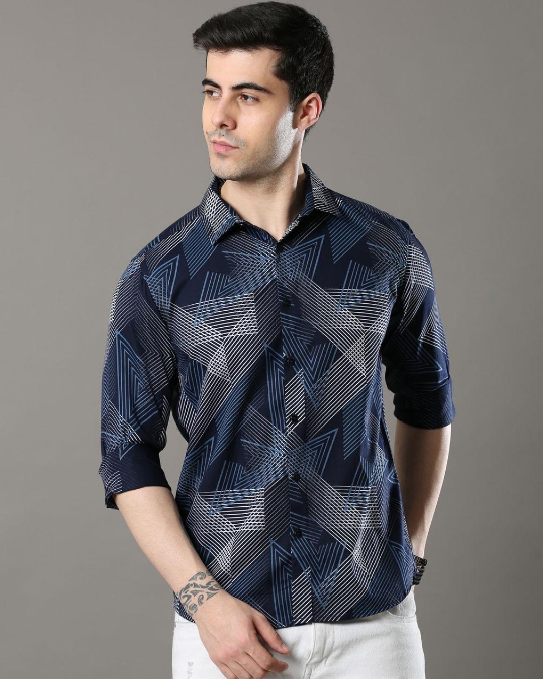 Buy Men's Blue Irregular Strips Slim Fit Shirt Online at Bewakoof