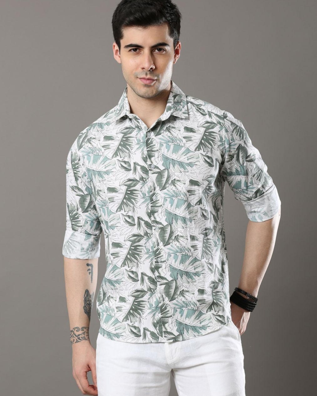 Buy Men's Green Leaf Printed Slim Fit Shirt Online at Bewakoof