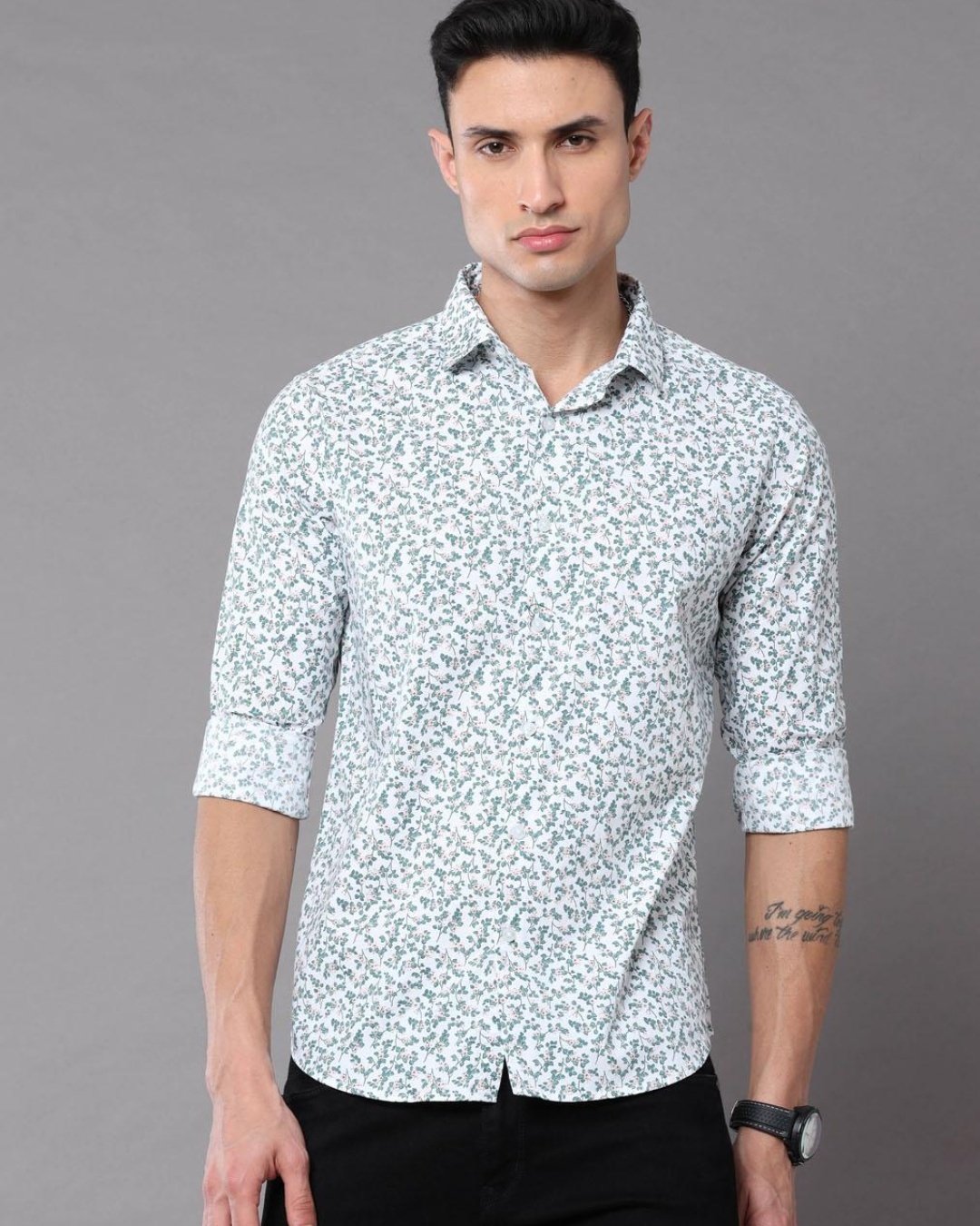 Buy Men's White Tiny Flower Printed Slim Fit Shirt Online at Bewakoof