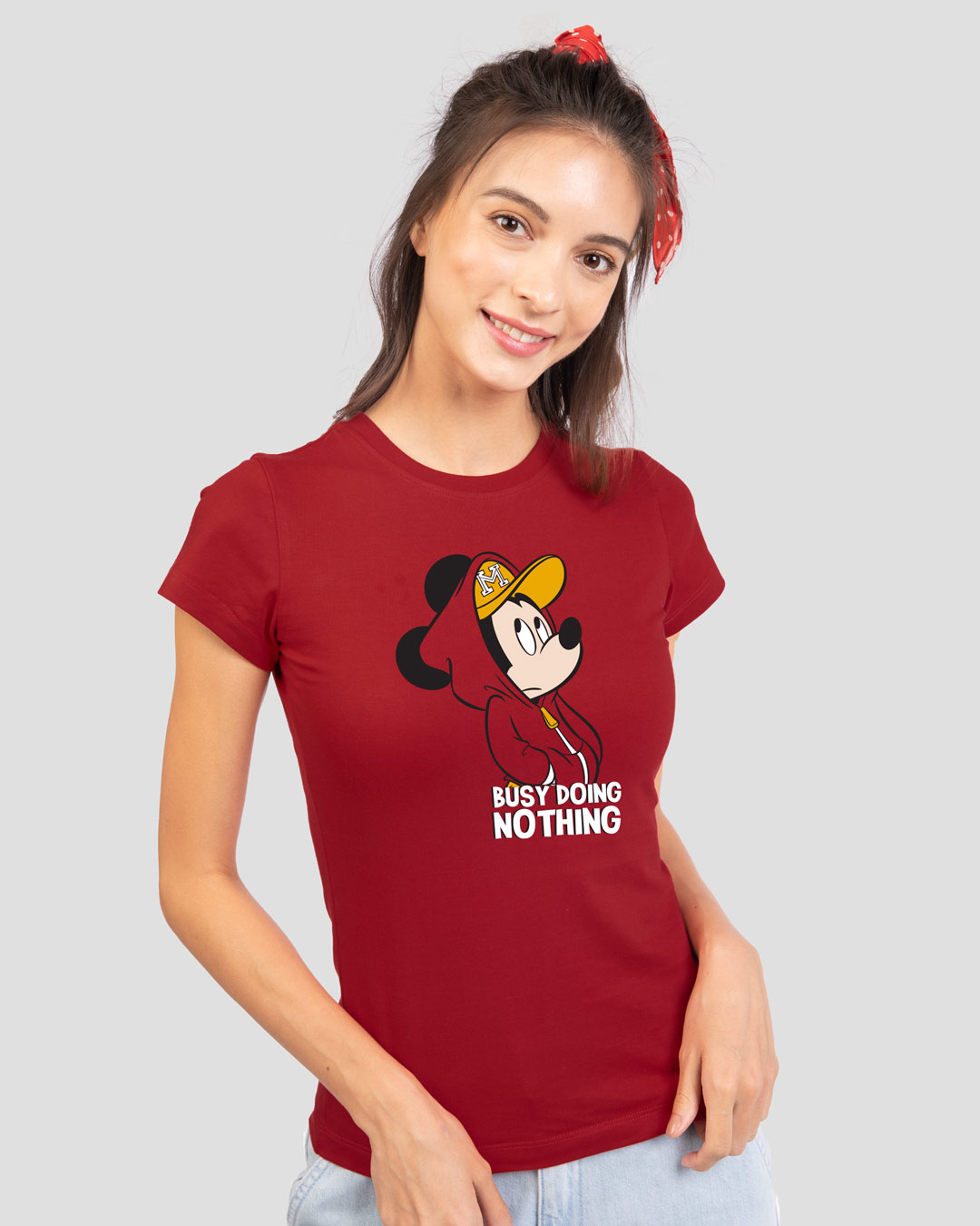 

Busy Doin Nothing Half Sleeve T-Shirt (DL) Bold Red Women' Half Sleeve Printed T-shirt Bewakoof.com