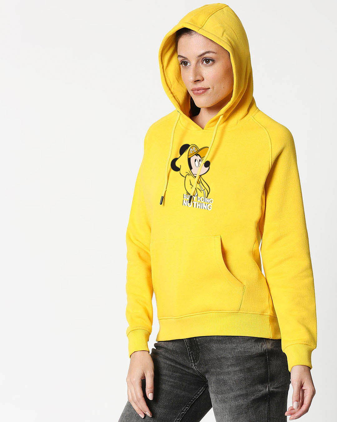 Shop Women's Yellow Busy Doing Nothing Graphic Printed Hoodie-Back