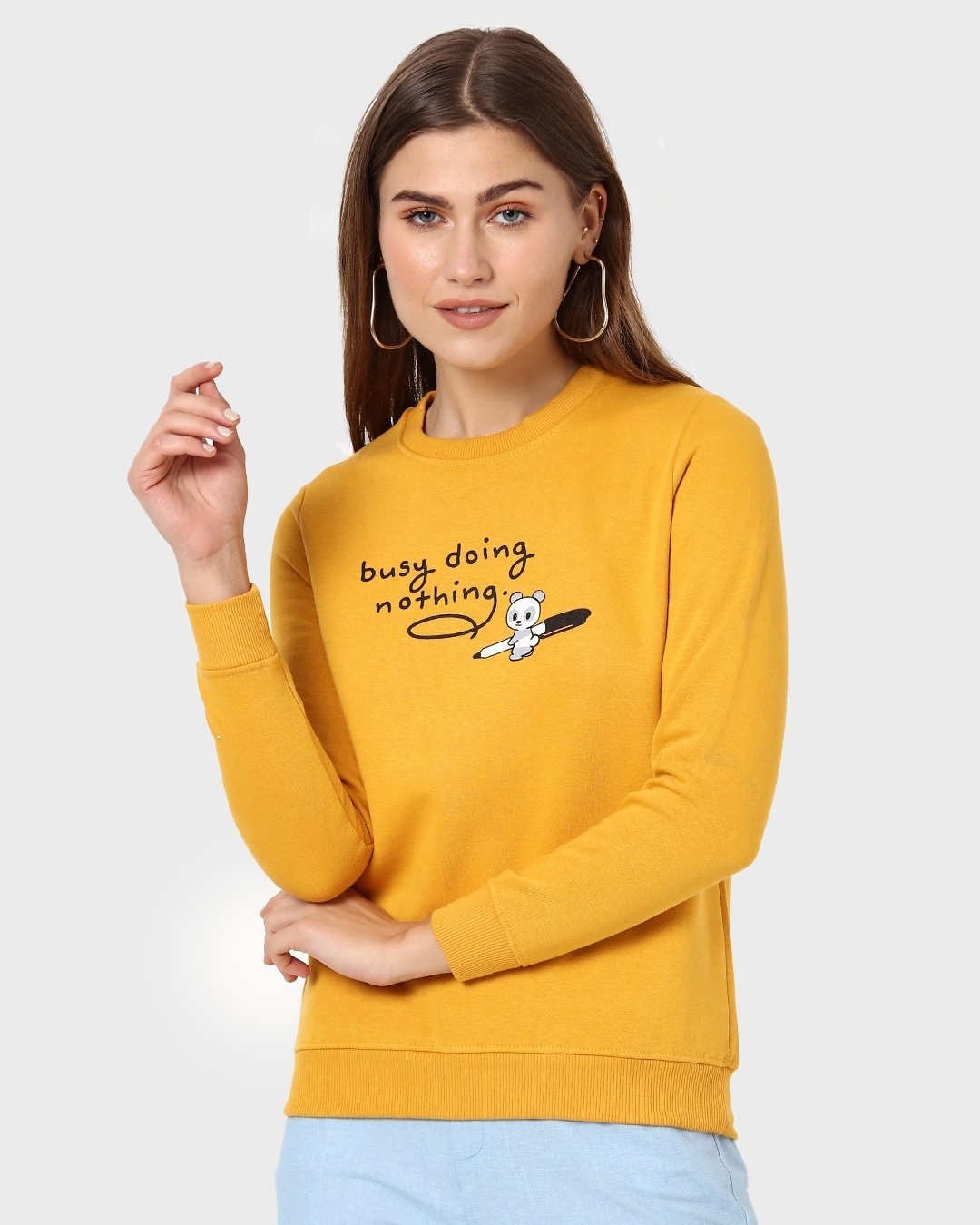 Buy Women's Yellow Busy Doing Nothing Typography Sweater Online at Bewakoof