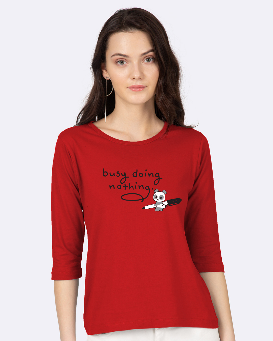 Shop Busy Doing Nothing Printed 3/4 Sleeve Slim Fit T-shirt-Back