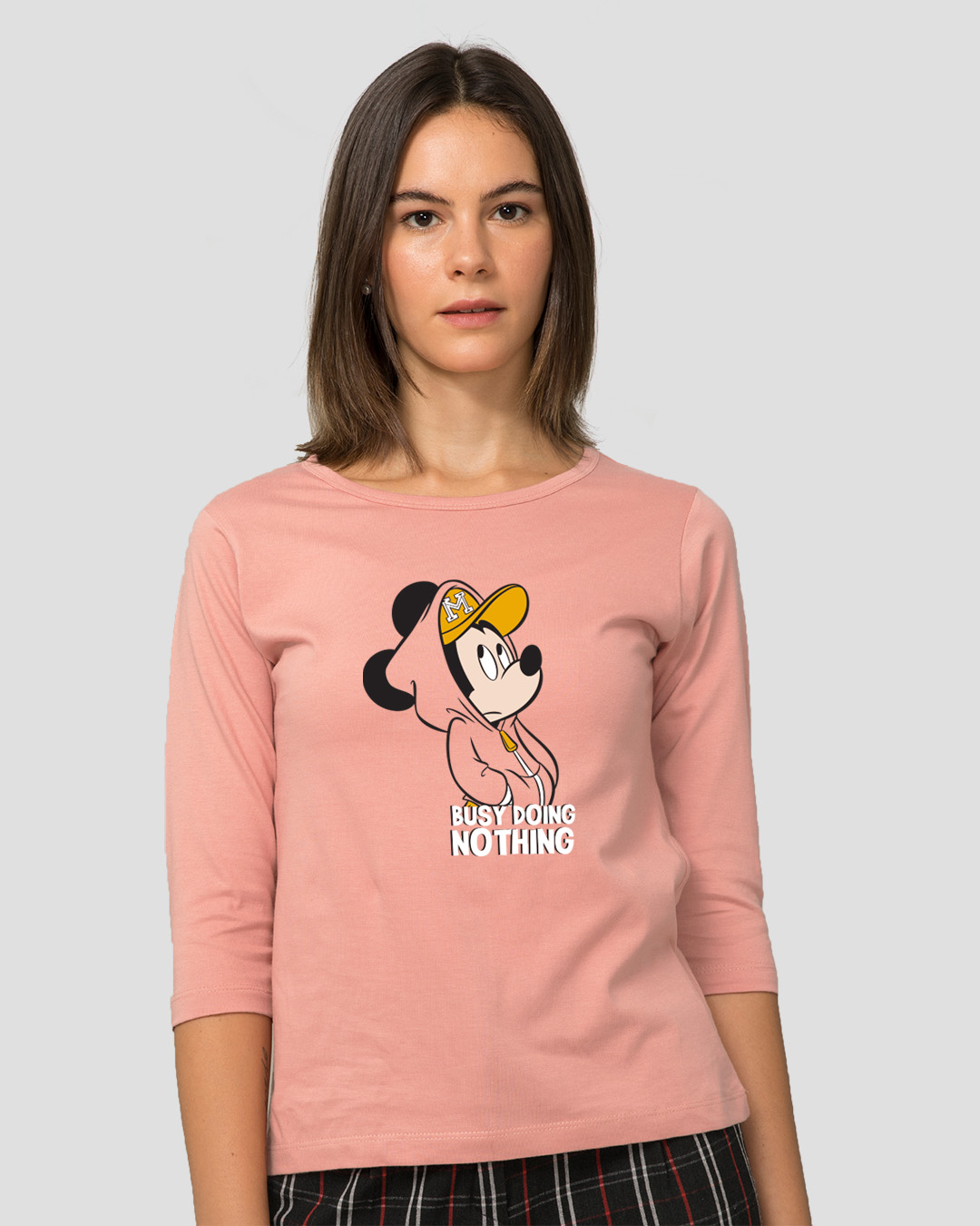 Buy Busy Doing Nothing Round Neck 3 4 Sleeve T Shirts For Women Pink Online At Bewakoof