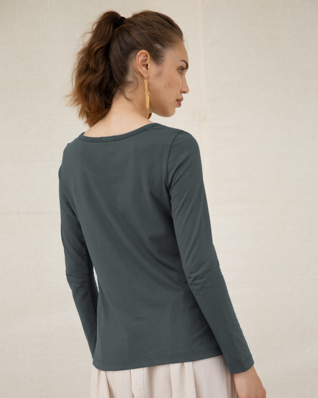 Shop But First, Coffee Scoop Neck Full Sleeve T-Shirt-Back