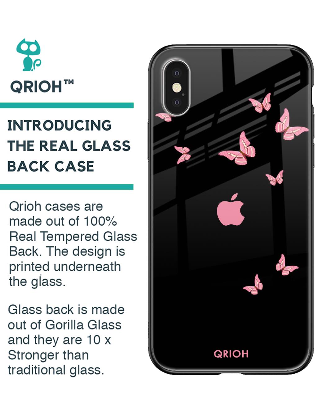 Shop Butterfly Printed Premium Glass Cover For iPhone X (Impact Resistant, Matte Finish)-Back
