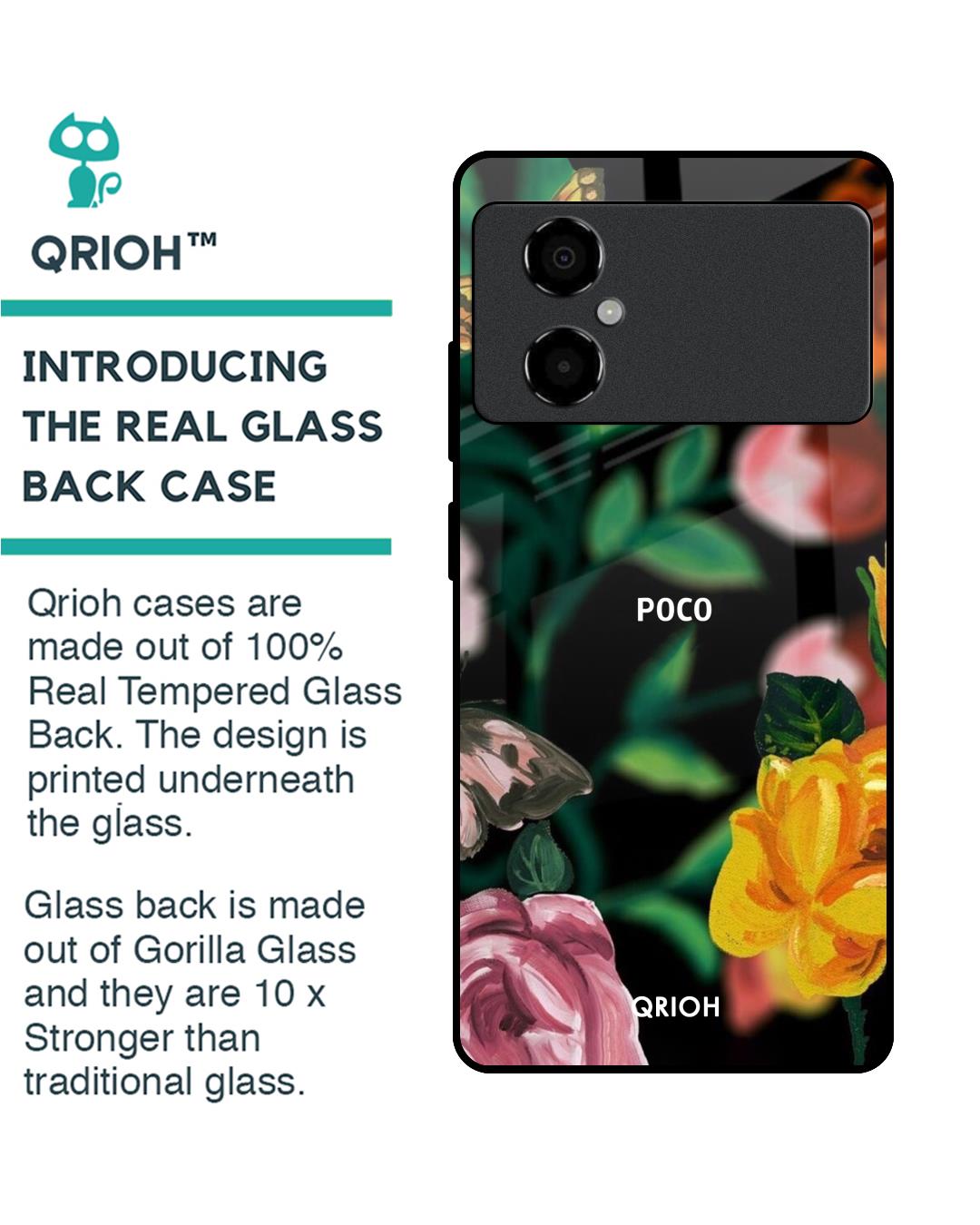 Shop Butterfly Printed Premium Glass Case for Poco M4 5G (Shock Proof,Scratch Resistant)-Back
