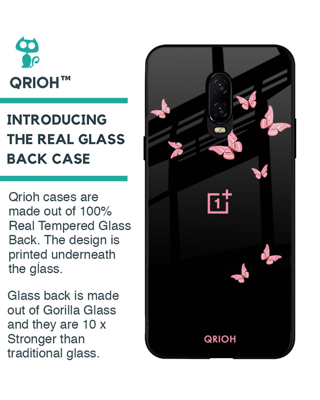 Shop Butterfly Printed Premium Glass Cover For OnePlus 6T (Impact Resistant, Matte Finish)-Back