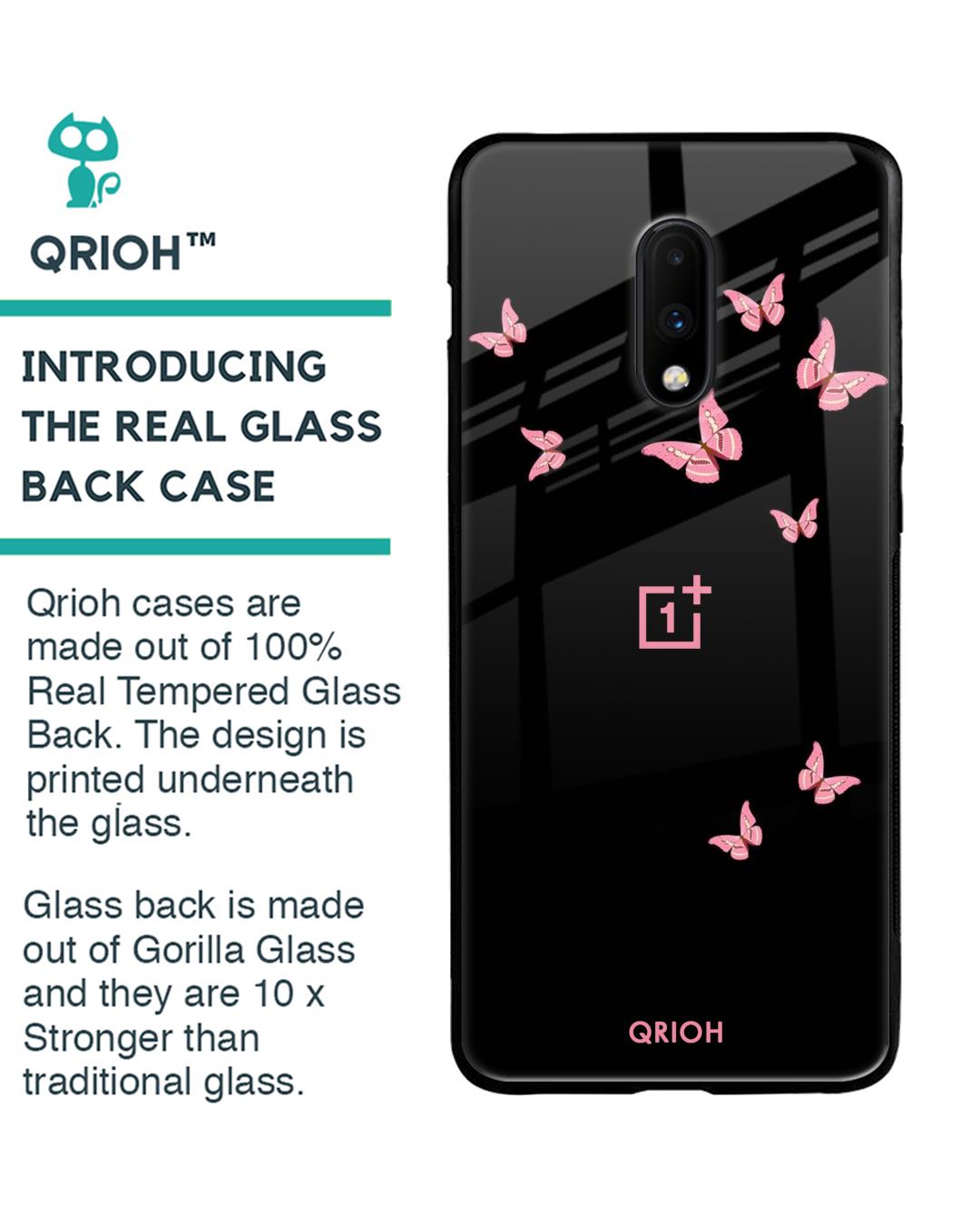 Shop Butterfly Printed Premium Glass Cover For OnePlus 7 (Impact Resistant, Matte Finish)-Back