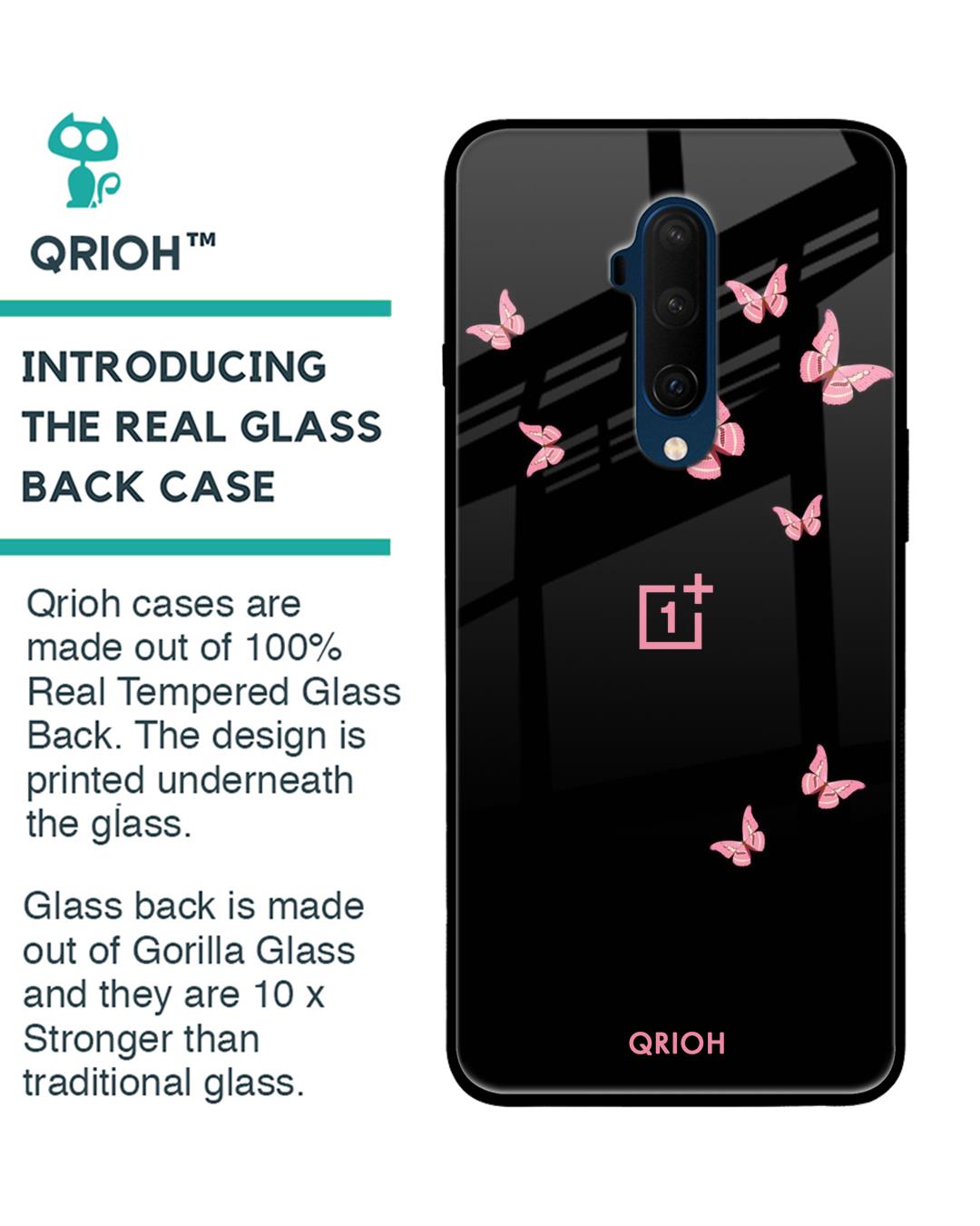 Shop Butterfly Printed Premium Glass Cover For OnePlus 7T Pro (Impact Resistant, Matte Finish)-Back