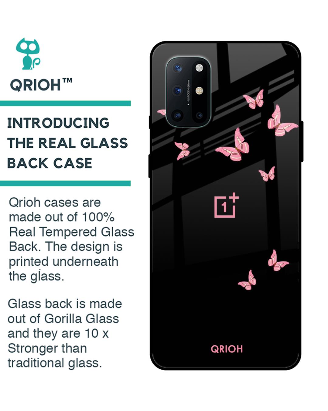 Shop Butterfly Printed Premium Glass Cover For OnePlus 8T (Impact Resistant, Matte Finish)-Back