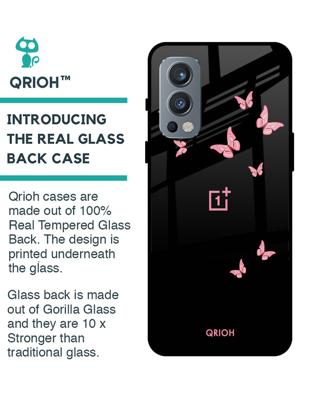 Shop Butterfly Printed Premium Glass Cover For OnePlus Nord 2 5G (Impact Resistant, Matte Finish)-Back