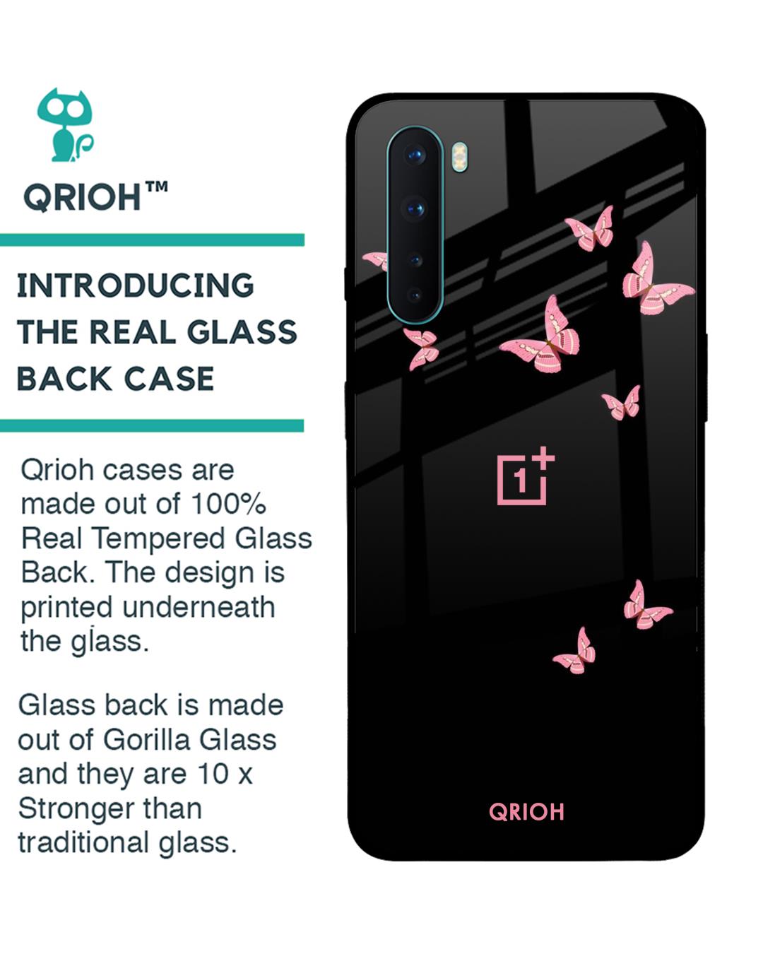 Shop Butterfly Printed Premium Glass Cover For OnePlus Nord (Impact Resistant, Matte Finish)-Back