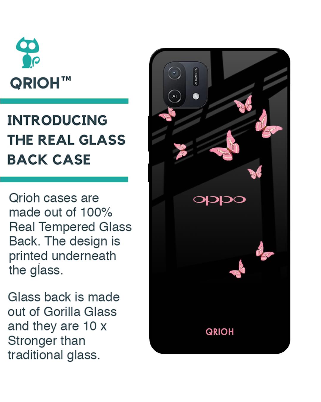 Shop Butterfly Printed Premium Glass Cover For Oppo A16K (Impact Resistant, Matte Finish)-Back