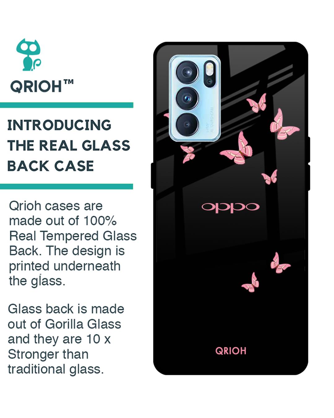 Shop Butterfly Printed Premium Glass Cover For Oppo Reno6 5G (Impact Resistant, Matte Finish)-Back