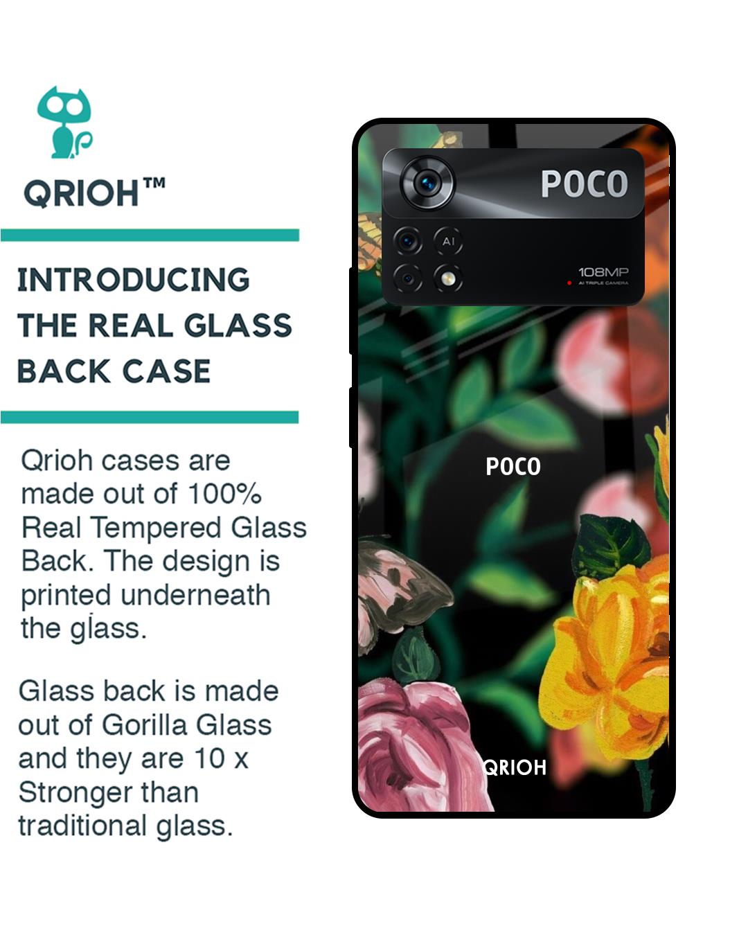 Shop Butterfly Printed Premium Glass Cover for Poco X4 Pro 5G (Shock Proof, Scratch Resistant)-Back