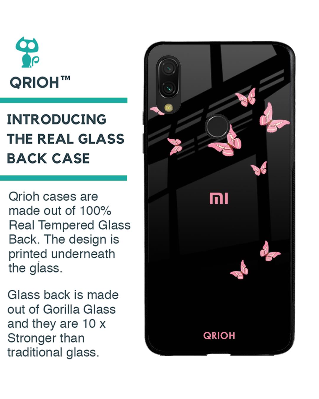 Shop Butterfly Printed Premium Glass Cover For Xiaomi Redmi Note 7S (Impact Resistant, Matte Finish)-Back