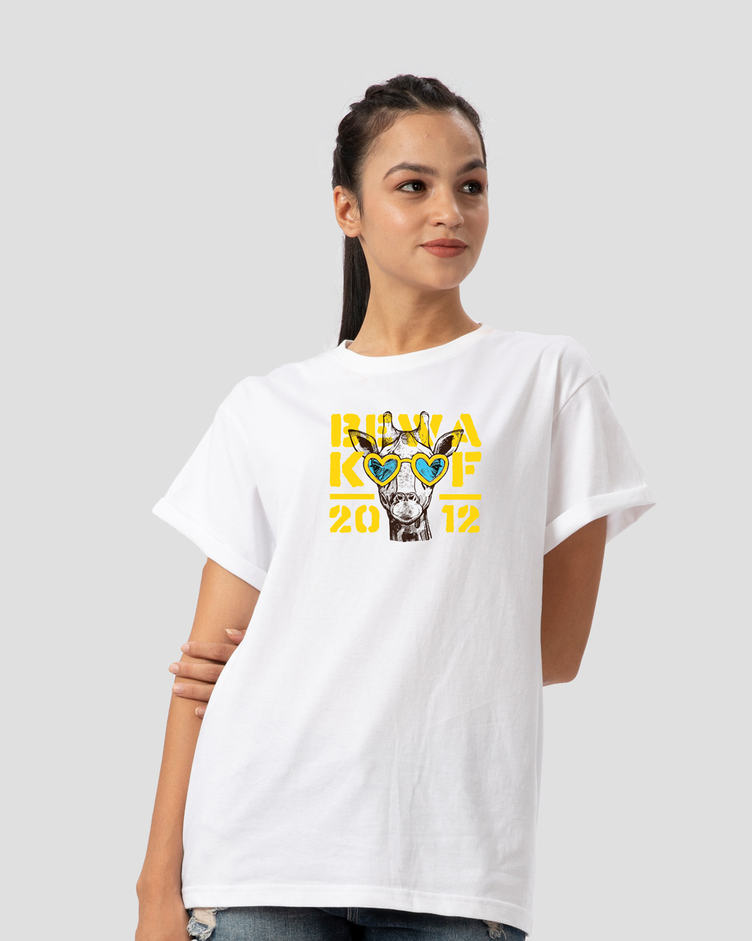 Shop BWKF Giraffe Boyfriend T-Shirt-Back