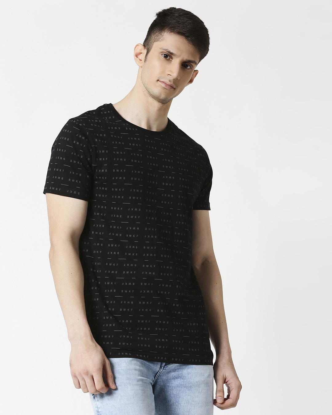 

BWKF Line Plain Half Sleeves AOP T-Shirt Men' Plain Half Sleeves AOP T-Shirt Bewakoof.com, Black