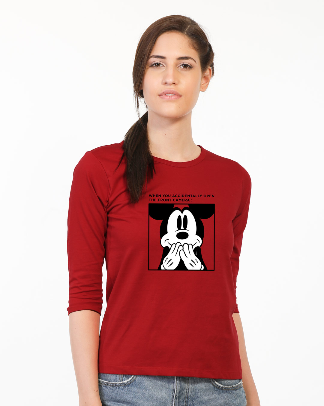 Shop Camera Mickey 3/4th Sleeve Slim Fit T-Shirt (DL) Bold Red-Back