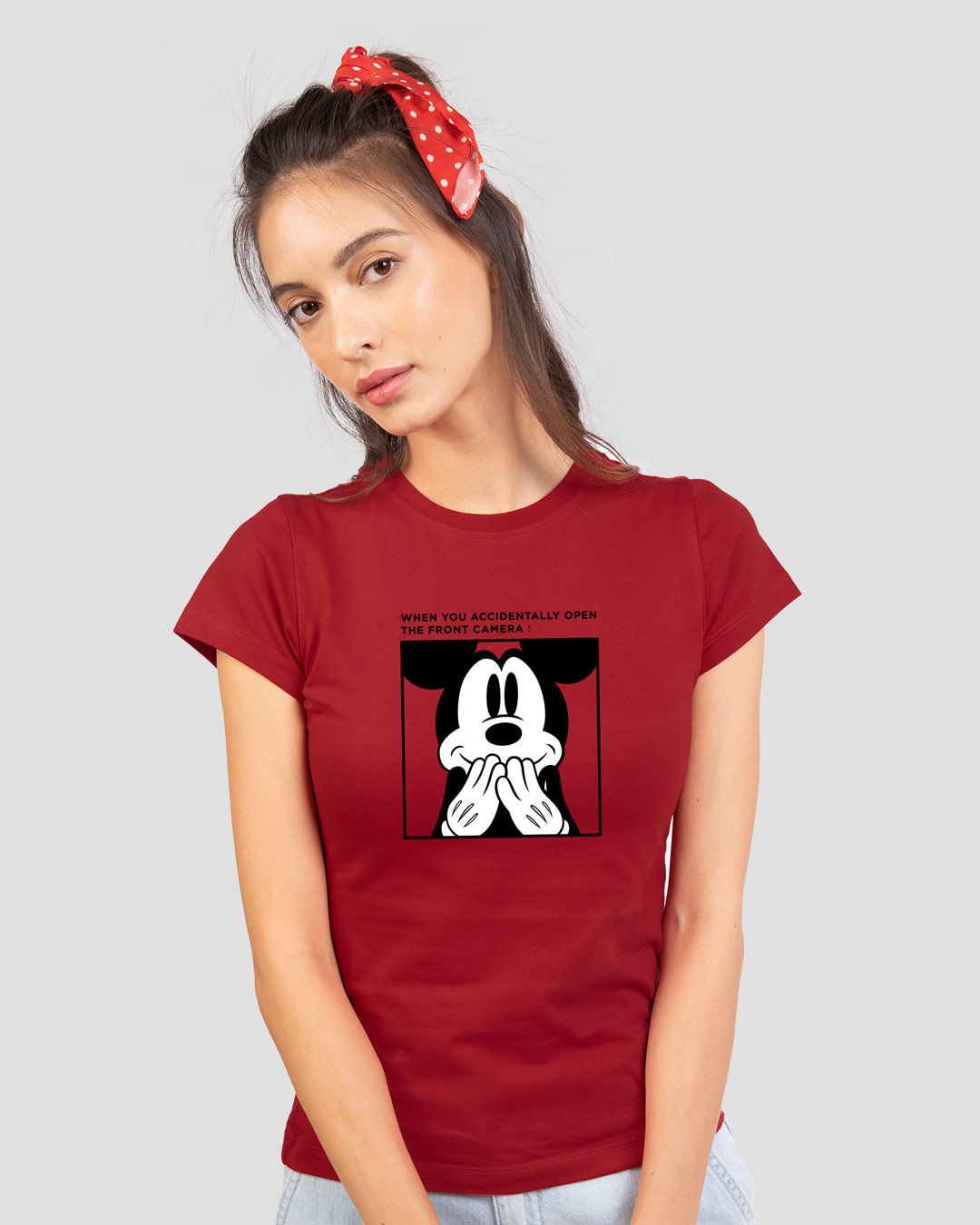 Shop Camera Mickey Half Sleeve Printed T-Shirt (DL) Bold Red-Back