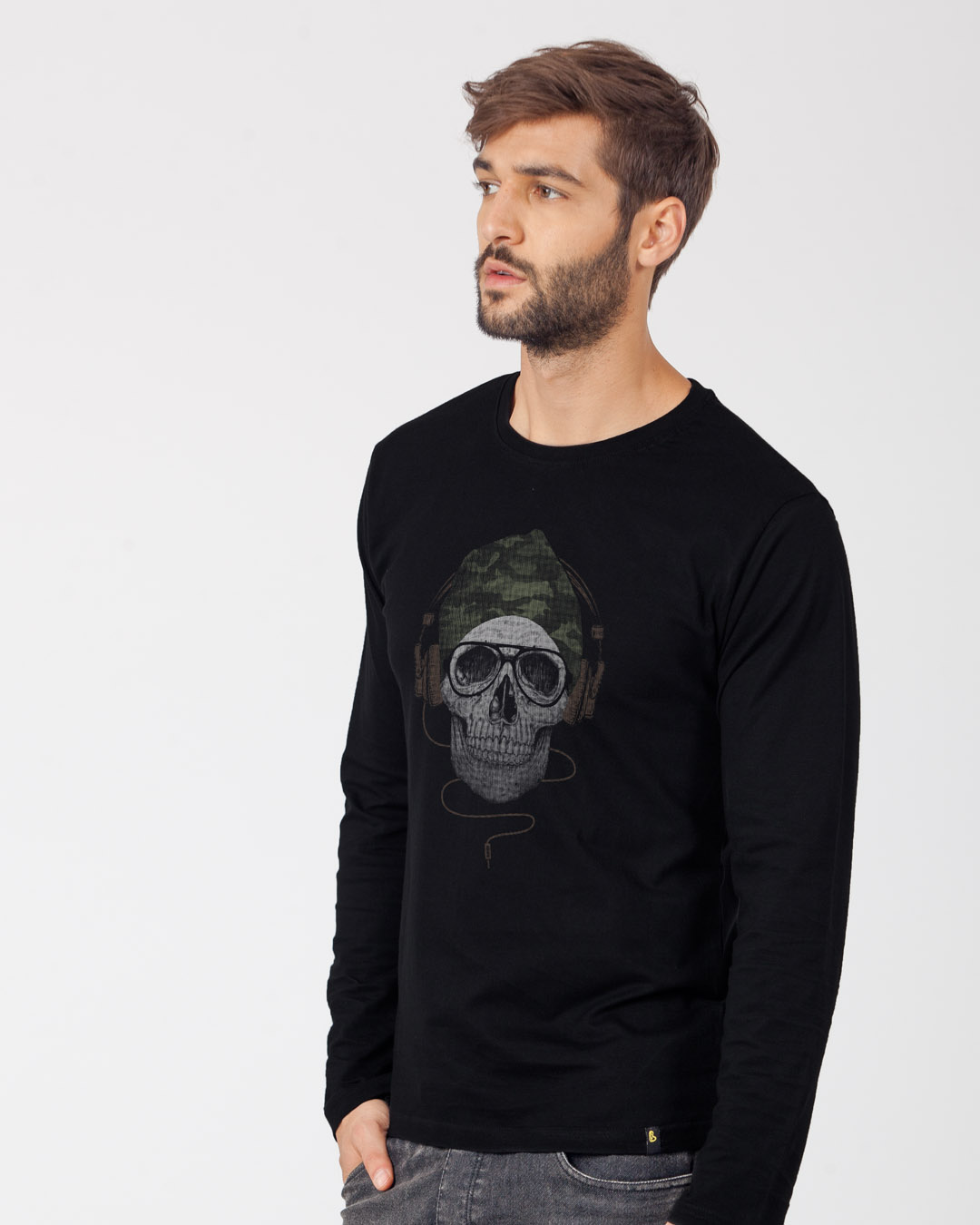Shop Camo Beanie Full Sleeve T-Shirt-Back