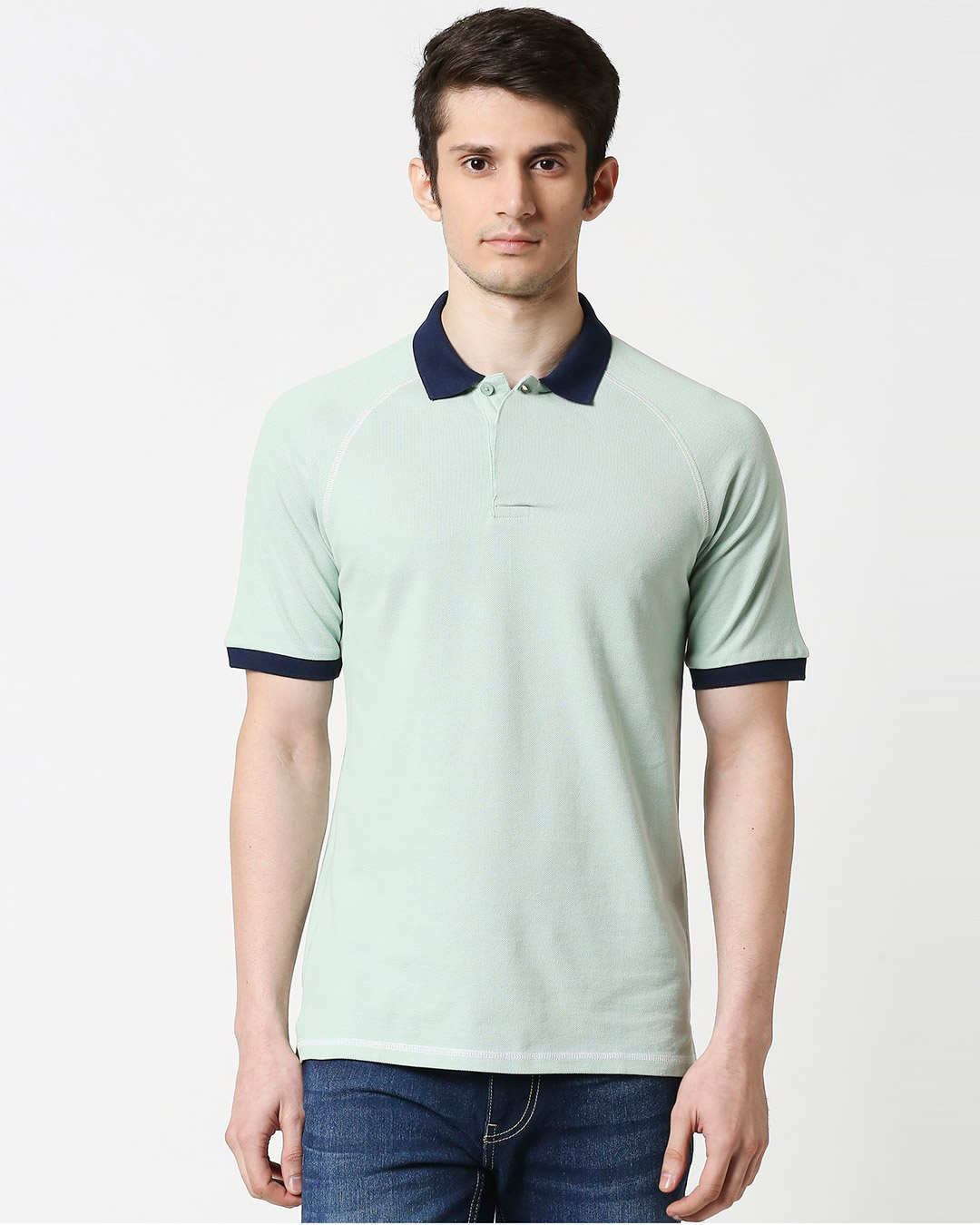 Shop Camo Green Half Sleeve Raglan Contrast Polo-Back