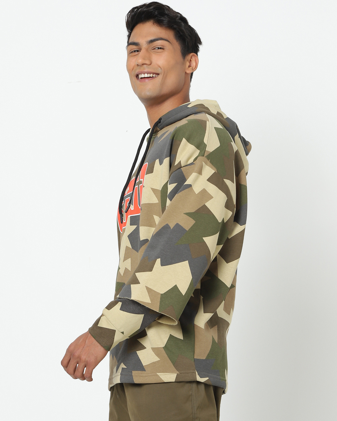 Shop Men's Green Camouflage Hoodies-Back