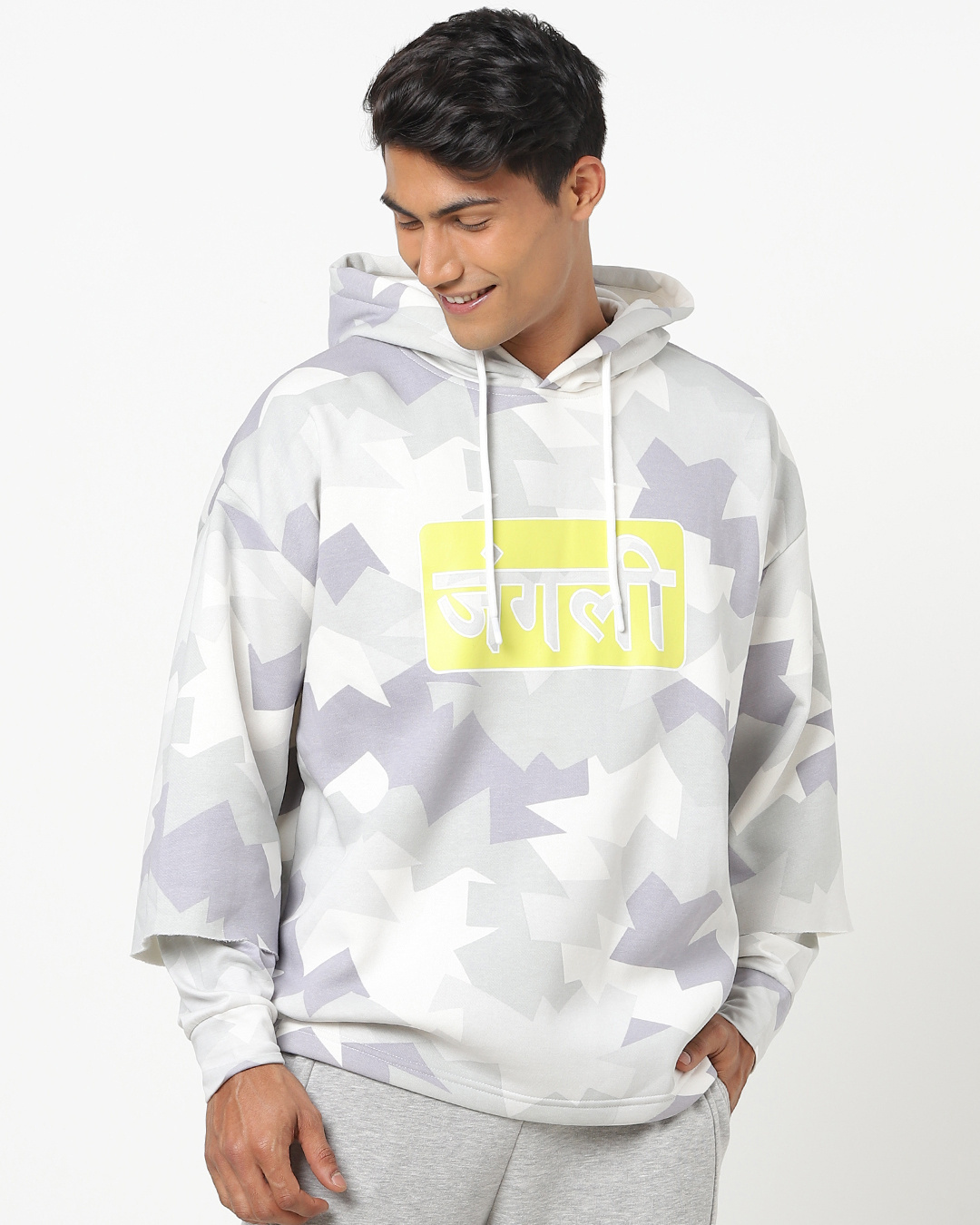 Shop Men's Grey Camouflage Hoodies-Back