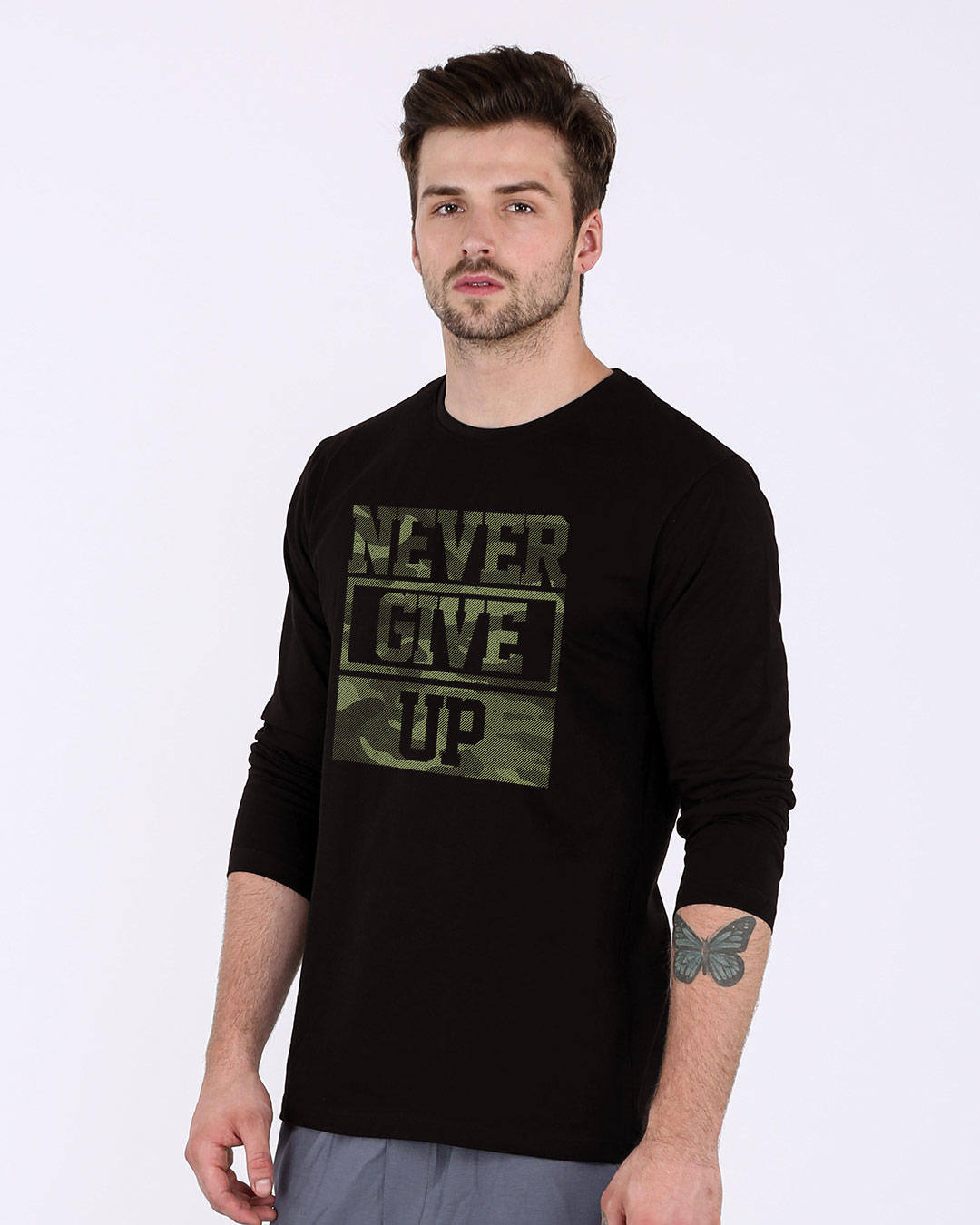 Shop Camouflage Never Give Up Full Sleeve T-Shirt-Back