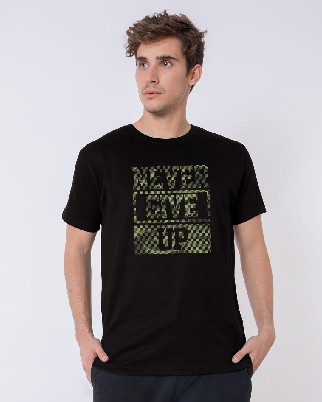 Shop Camouflage Never Give Up Half Sleeve T-Shirt-Back