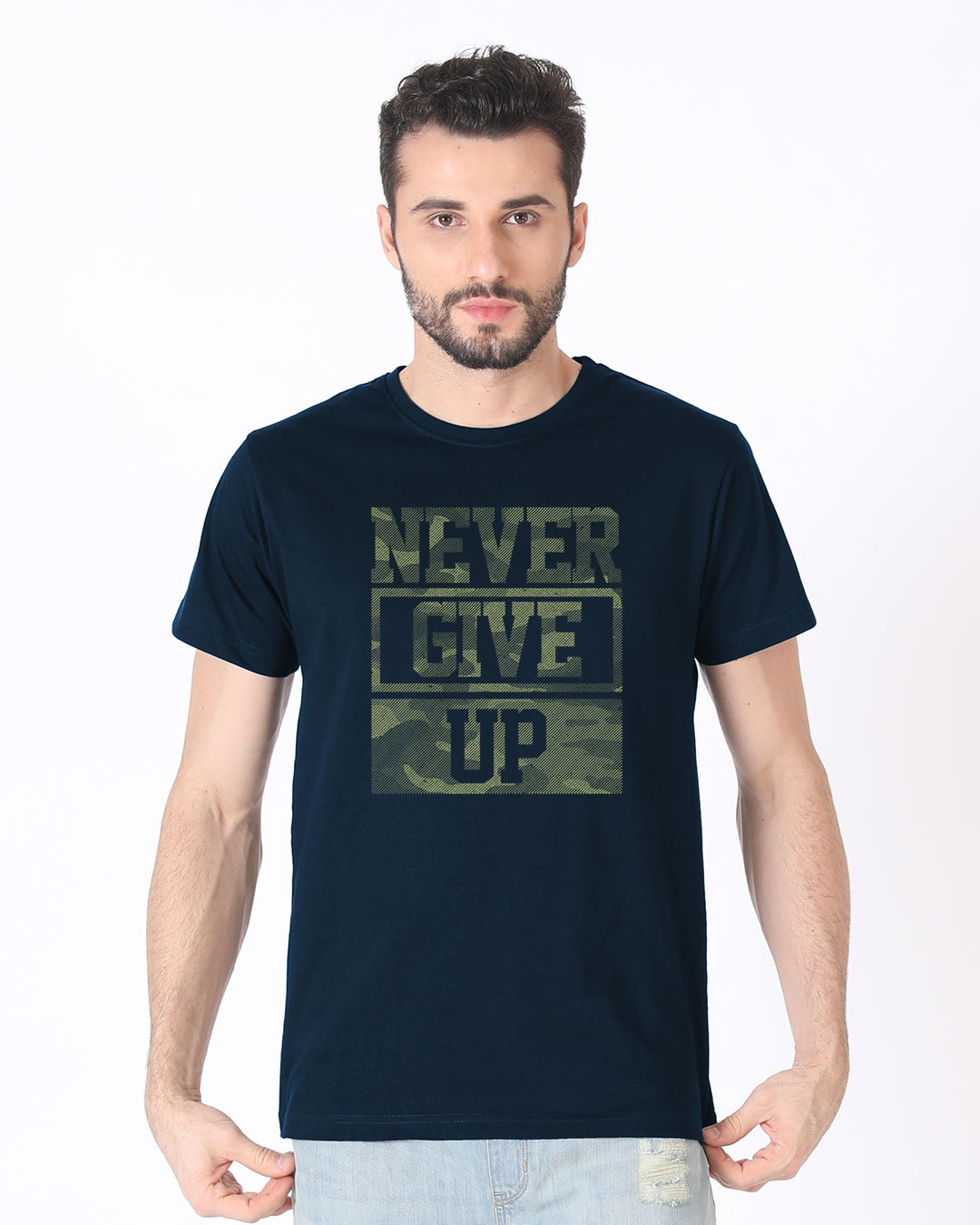 Shop Camouflage Never Give Up Half Sleeve T-Shirt-Back