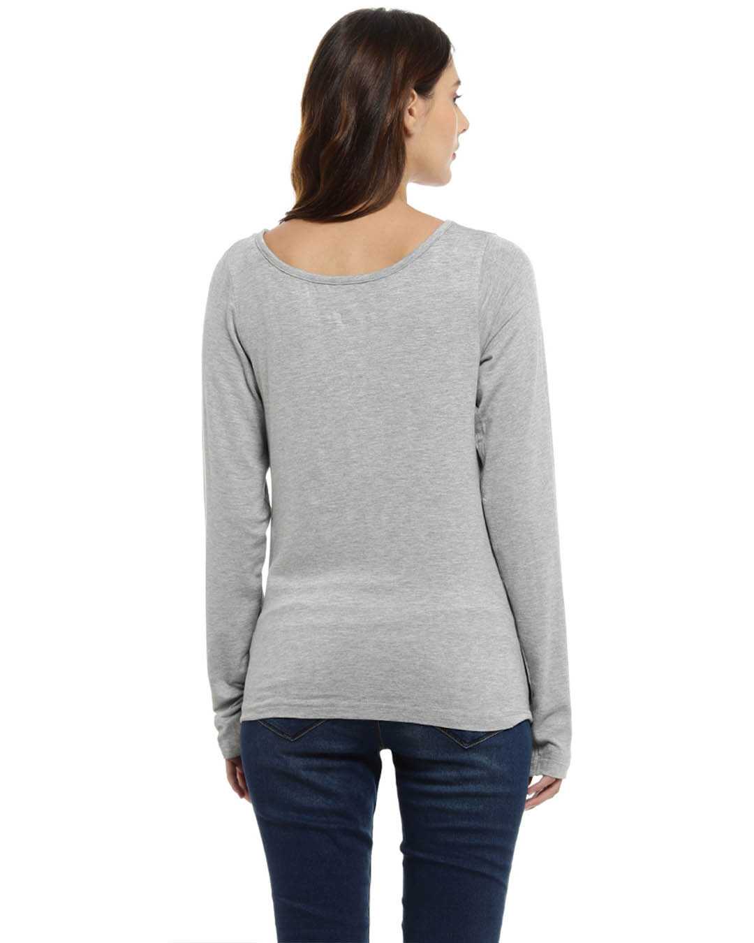 Shop Casual Full Sleeve Printed Women Grey Top-Back