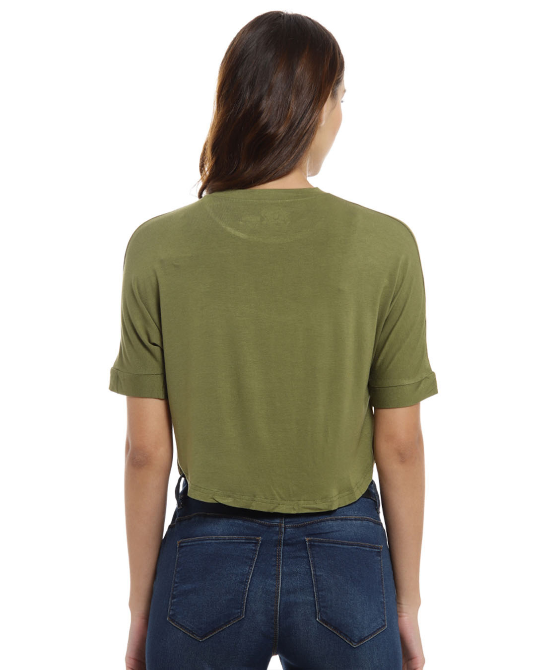 Shop Casual Half Sleeve Printed Women Green Crop Top-Back