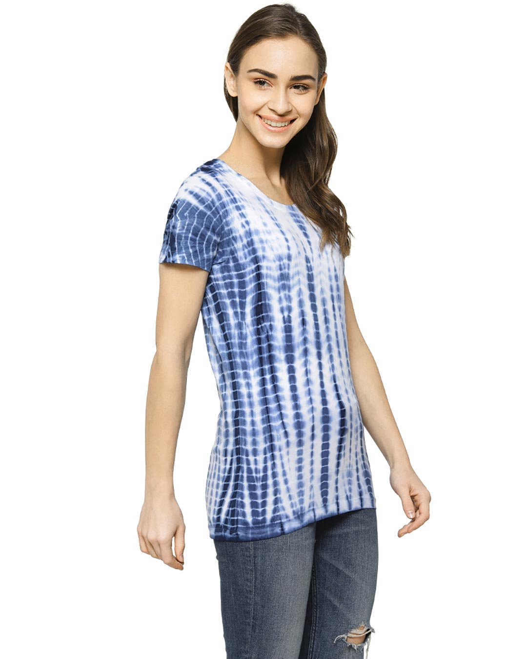 Shop Casual Half Sleeve Solid Women's Blue Top-Back