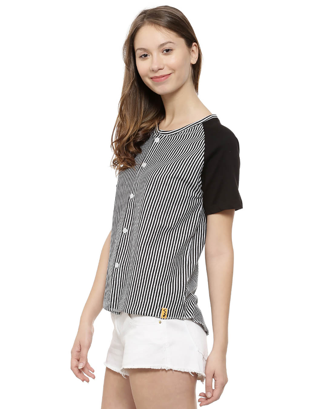Shop Casual Short Sleeve Striped Women's Black Top-Back