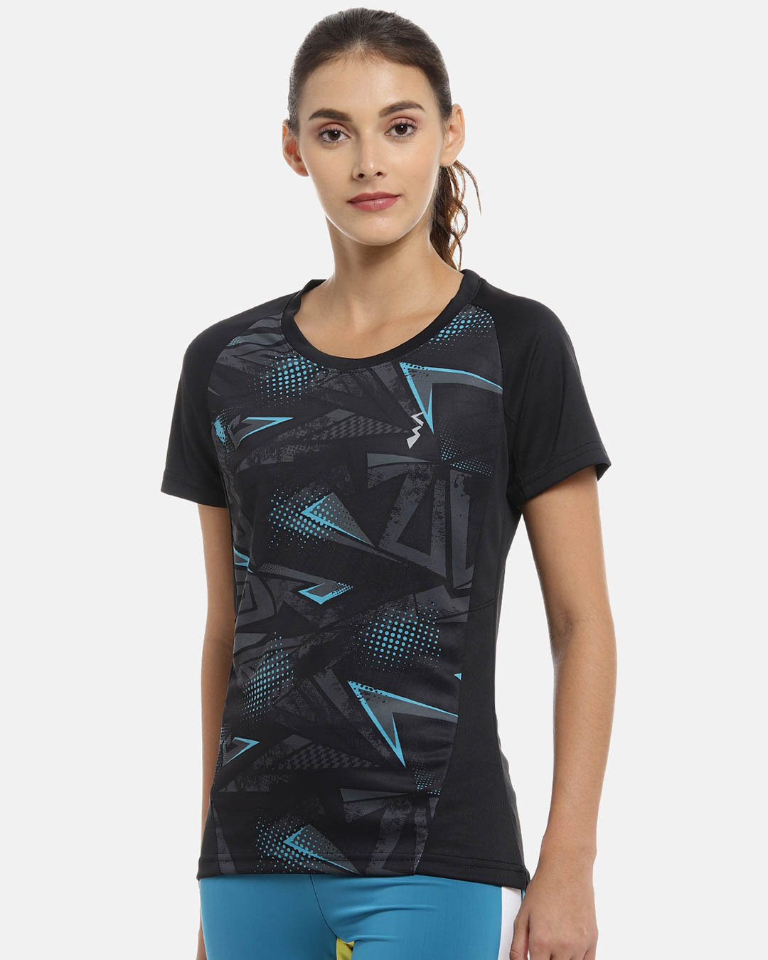 Shop Graphic Print Women Round Neck Black Sports Dry-Fit T-Shirt-Back