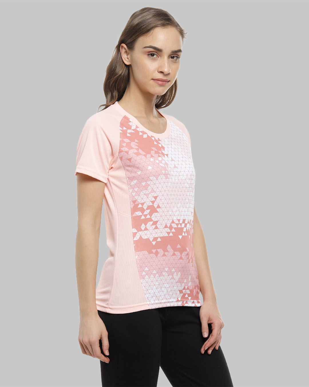 Shop Graphic Print Women's Round Neck Peach Sports Jersey T-Shirt-Back