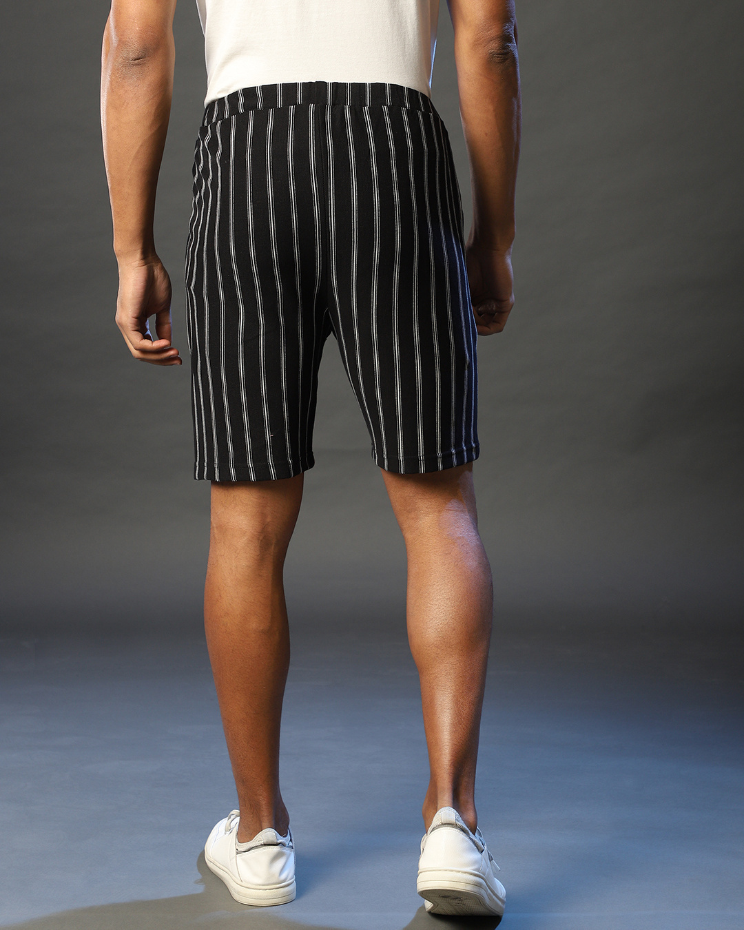 Shop Men's Black Striped Regular Fit Shorts-Back